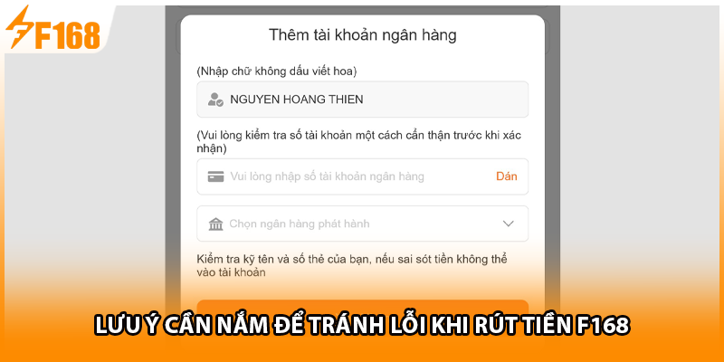 Lưu ý cần nắm để tránh lỗi khi rút tiền F168 
